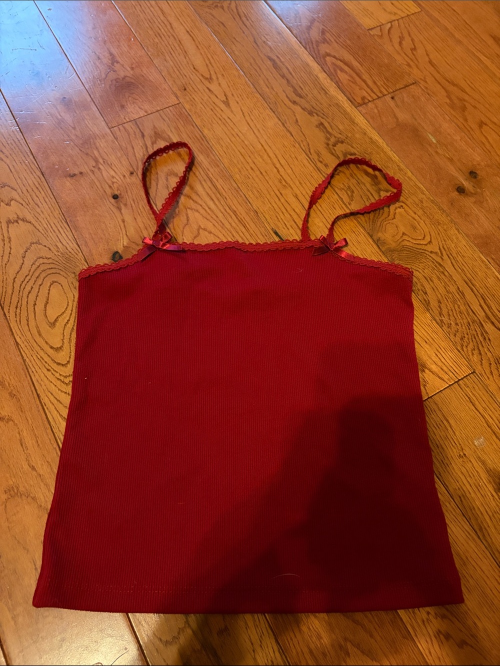 American Eagle Outfitters Red Ribbed Scallop-Trim Cami